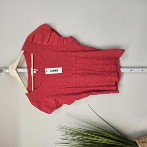 NWT DKNY Women's Red Textured Knit Woven Mix Top - XL